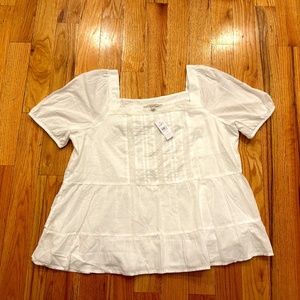 NWOT NEW LOFT Womens WHITE Puffed Sleeve Blouse Top Square Neck Sleeve sz XXL